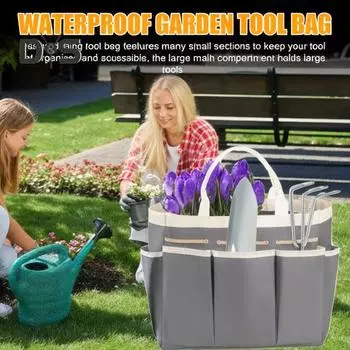 Сумка для хранения садового инвентаря с эргономичной ручкой, большой вместимостью, множеством карманов, водонепроницаемый, универсальный органайзер для хранения серый