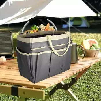 Сумка для хранения садового инвентаря с эргономичной ручкой, большой вместимостью, множеством карманов, водонепроницаемый, универсальный органайзер для хранения серый