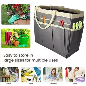 Сумка для хранения садового инвентаря с эргономичной ручкой, большой вместимостью, множеством карманов, водонепроницаемый, универсальный органайзер для хранения серый