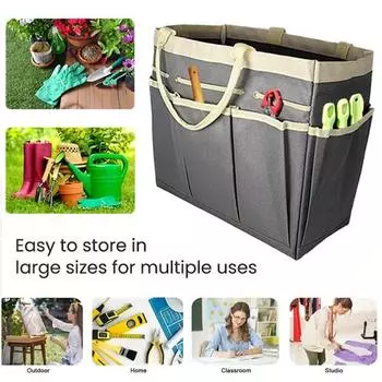 Сумка для хранения садового инвентаря Yousheng с эргономичной ручкой, большой вместимостью, несколькими карманами, водонепроницаемый универсальный органайзер для хранения серый