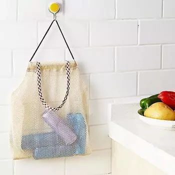 Сумка для хранения, сетчатая многофункциональная полиэстеровая подвесная кухонная сумка для хранения для дома бежевый