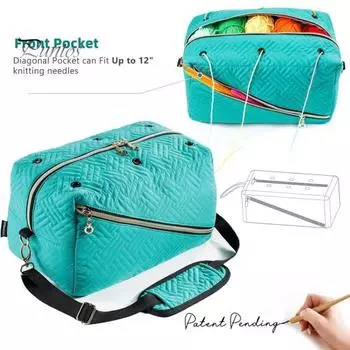 Сумка для хранения шерстяной пряжи, портативный органайзер для принадлежностей для вязания крючком, большая вместительная сумка с карманами, сумка для хранения мотков пряжи, препятствующая спутыванию, для вязания крючком