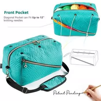 Сумка для хранения шерстяной пряжи, портативный органайзер для принадлежностей для вязания крючком, большая вместительная сумка с карманами, сумка для хранения мотков пряжи, препятствующая спутыванию