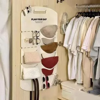 Сумка для хранения шляп Yousheng, большая вместимость, простая установка, многоцелевая, настенная, сумка для хранения шляп, органайзер для бейсболок S бежевый