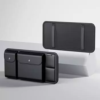 Сумка для хранения солнцезащитного козырька из искусственной кожи, держатель для очков, купюр, CD, телефона, коробка для хранения, органайзер для солнцезащитного козырька автомобиля чёрный