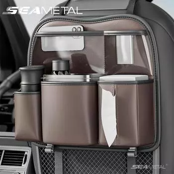 Сумка для хранения спинки автомобильного сиденья SEAMETAL, органайзер из искусственной кожи для заднего сиденья, водонепроницаемый мусорный бак 1PC чёрный