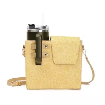 Сумка для хранения стаканов для воды через плечо для женщин из искусственной кожи для путешествий (желтый)