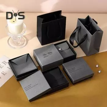 Сумка для хранения ювелирных изделий, компактный размер, портативная коробка для хранения колец, ожерелий, с кнопкой, бархатные подарочные пакеты A чёрный