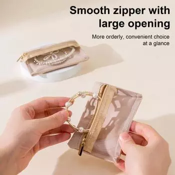 Сумка для хранения ювелирных изделий, застежка-молния, прозрачный дизайн, однотонный, необрастающий, органайзер для сережек, ожерелий, сумка для хранения абрикосовый
