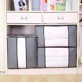 Сумка для хранения в гардеробе Складная застежка-молния с ручкой и видимым окном Органайзер для шкафа Пакет для переезда Пододеяльник Сумка для хранения простыней B синий