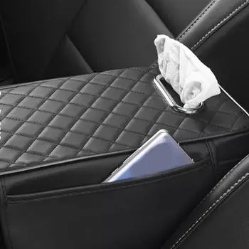 Сумка для хранения в подлокотнике автомобиля с органайзером для салфеток для седана чёрный