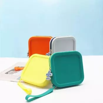 Сумка для хранения Женская сумка для хранения мелочей Косметичка для губной помады Квадратный кошелек для монет Силиконовая маленькая сумка оранжевый