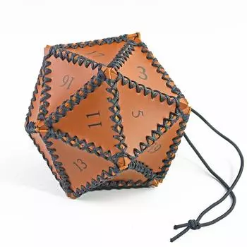 Сумка для игральных костей D20 из искусственной кожи, многогранный чехол для игральных костей, переносная сумка с завязкой для хранения игральных костей, коричневая коричневый