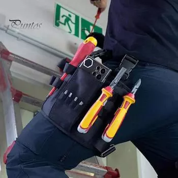 Сумка для инструментов электрика с регулируемым ремнем, водонепроницаемая ткань, прочная строчка, многофункциональная сумка для инструментов, органайзер для хранения на поясе чёрный