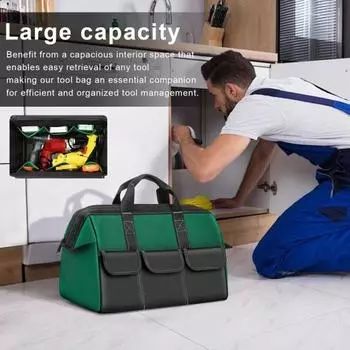 Сумка для инструментов с ручкой на молнии, дизайн с большим отверстием, большая вместительная сумка из водонепроницаемой ткани, прочная большая сумка с карманами 19inch