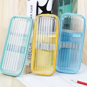 Сумка для канцелярских принадлежностей большой емкости в твердом корпусе, простой прозрачный органайзер для канцелярских принадлежностей из ПЭТ, пенал, держатель для студентов, принадлежности для студентов синий