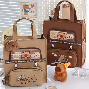 Сумка для канцелярских принадлежностей для школьников, сумка для хранения учебников с рисунком из мультфильмов, вместительная, легкая, многофункциональная сумка-тоут A коричневый