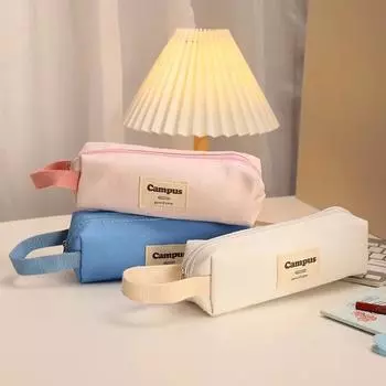 Сумка для карандашей конфетного цвета, симпатичная сумка для хранения для мальчиков и девочек, холщовый пенал для канцелярских принадлежностей, сумка для карандашей в школу белый