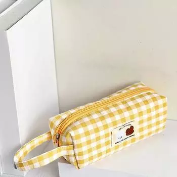 Сумка для карандашей с вышивкой в клетку, переносная сумка для канцелярских принадлежностей, вместительная, кавайные ручки, женские и женские косметички, школьные принадлежности