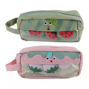 Сумка для карандашей в милом мультяшном стиле, сглаживающая холщовая большая емкость, большой пенал для домашней школы Pink