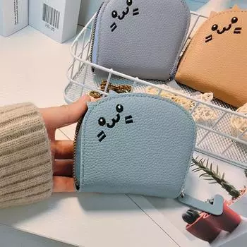 Сумка для карт из искусственной кожи с узором личи, держатель для карт на молнии, портативная сумка для карт с милым котом, для улицы коричневый