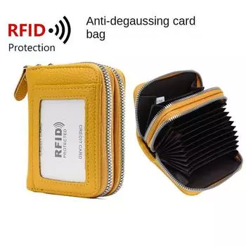 Сумка для карточек Cozy Up с защитой от размагничивания, двухслойной молнией и многофункциональным женским кошельком с зажимом для нескольких слотов для карт жёлтый