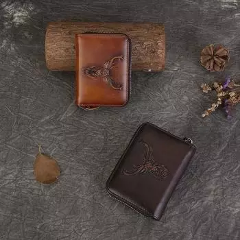 Сумка для карточек. Изготовленный вручную кошелек из мягкой коровьей кожи, компактный многофункциональный держатель карточек, сумка для документов. коричневый