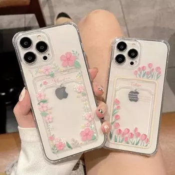 Сумка для карточек с цветами тюльпана, прозрачный чехол для телефона Iphone 14 Pro Max 13 12 11pro Max X Xs Xr, мягкий силиконовый противоударный бампер, задняя крышка For iPhone XS