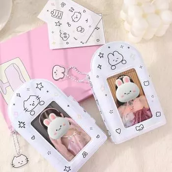 Сумка для карточек с милым кроликом и кошкой, Kawaii, портативный ПВХ, Kpop, Star, фотоальбом для карточек с полым окном, держатель для карт Idol