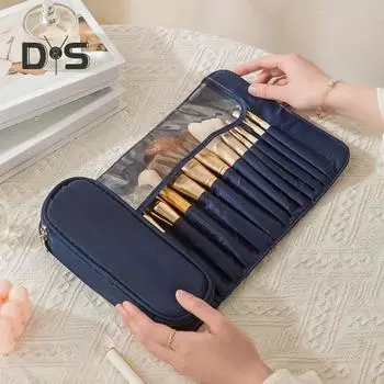 Сумка для кистей для макияжа 12 отделений водонепроницаемый нейлоновый складной портативный многофункциональный держатель для косметических кистей для губной помады карандаш для бровей сумка-органайзер розовый