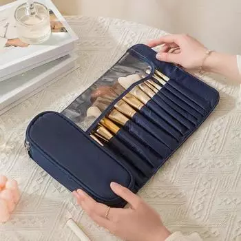 Сумка для кистей для макияжа 12 отделений водонепроницаемый нейлоновый складной портативный многофункциональный держатель для косметических кистей для губной помады карандаш для бровей сумка-органайзер розовый