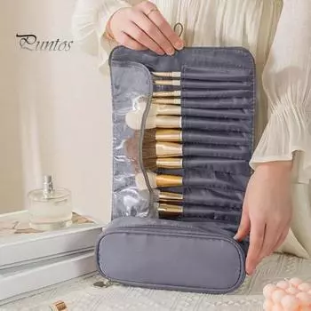 Сумка для кистей для макияжа 12 отделений водонепроницаемый нейлоновый складной портативный многофункциональный держатель для косметических кистей для губной помады карандаш для бровей сумка-органайзер розовый