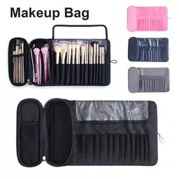 Сумка для кистей для макияжа 12 отделений водонепроницаемый нейлоновый складной портативный многофункциональный держатель для косметических кистей для губной помады карандаш для бровей сумка-органайзер розовый