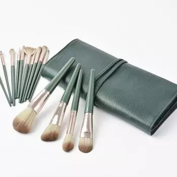 Сумка для кистей для макияжа, 14 отделений, большая вместимость, водонепроницаемая, влагостойкая, противоударная, для хранения кистей, косметическая кисть из искусственной кожи зелёный