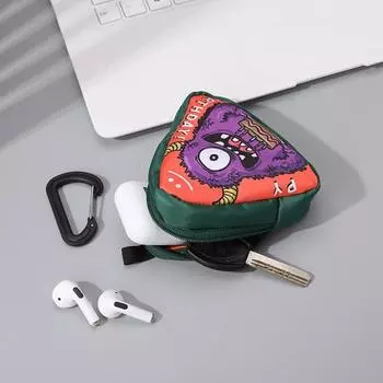 Сумка для ключей с мультяшным принтом, застежка-молния с карабином, пристегивающимся к сумке, в стиле хип-хоп, портативная, легкая, для наушников, для монет, небольшой чехол для хранения фиолетовый