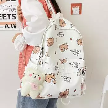 Сумка для книг большой емкости, студенческий рюкзак с принтом, школьная сумка для девочек 31x13x43cm белый