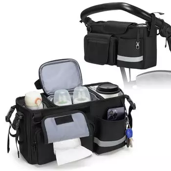 Сумка для коляски LoDrid, держатель для напитков, карманный органайзер, сумка для коляски чёрный