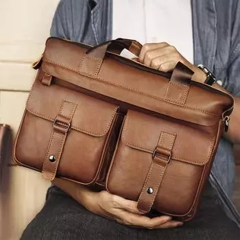 Сумка для компьютера из натуральной кожи в стиле ретро, сумка через плечо для мужчин, портфель, деловая мужская сумка чёрный