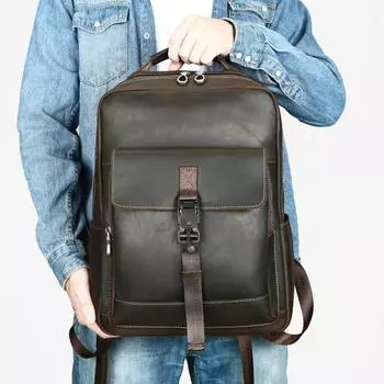 Сумка для компьютера из натуральной кожи, рюкзак для мужчин, повседневный рюкзак для поездок на работу из кожи Crazy Horse, мужской рюкзак премиум-класса кофейный