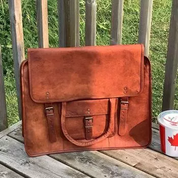 Сумка для компьютера / выходного дня 16 дюймов, ручная работа, ретро, сумка для ночлега, дорожная сумка 16 in коричневый