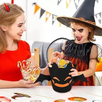 Сумка для конфет на Хэллоуин с рисунком летучей мыши, многоразовая сумка-тоут, переносное ведро для сладостей с ручкой, подарки на вечеринку в честь Хэллоуина для детей чёрный