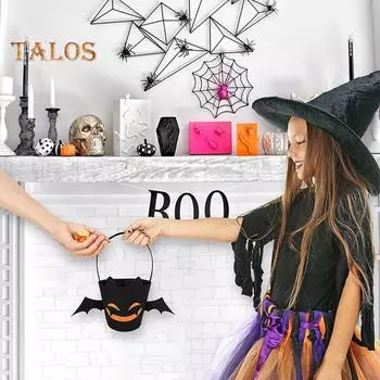 Сумка для конфет на Хэллоуин с рисунком летучей мыши, многоразовая сумка-тоут, переносное ведро для сладостей с ручкой, подарки на вечеринку в честь Хэллоуина для детей чёрный