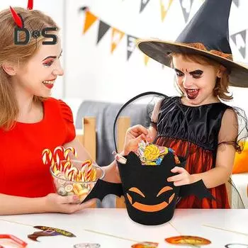 Сумка для конфет на Хэллоуин с рисунком летучей мыши, многоразовая сумка-тоут, переносное ведро для сладостей с ручкой, подарки на вечеринку в честь Хэллоуина для детей чёрный