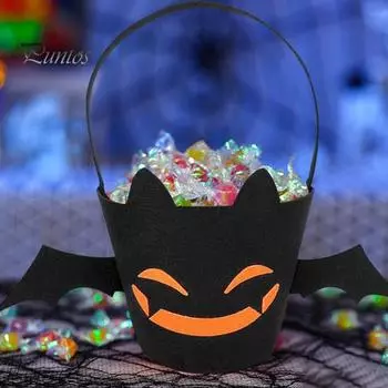 Сумка для конфет на Хэллоуин с рисунком летучей мыши, многоразовая сумка-тоут, переносное ведро для сладостей с ручкой, подарки на вечеринку в честь Хэллоуина для детей чёрный