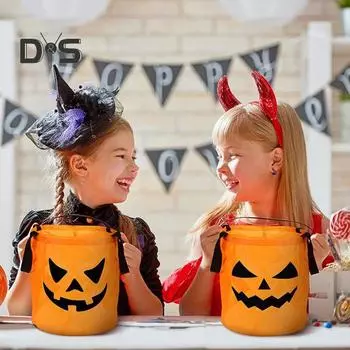 Сумка для конфет на Хэллоуин со светодиодной подсветкой, тыквенное ведро, угощение или конфетный мешок для трюков, многоразовый держатель для закусок и подарков на вечеринку в честь Хэллоуина A