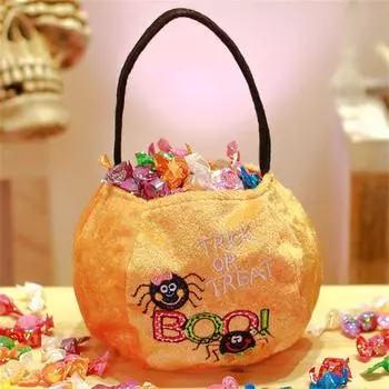 Сумка для конфет на Хэллоуин, тканевая сумка для тыквы, сумка для конфет из бархата, оранжевая подарочная сумка, подарочная упаковка для вечеринки в честь Хэллоуина в стиле «сладость или гадость» 1PC чёрный