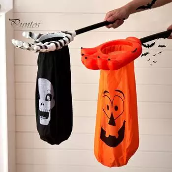 Сумка для конфет, сумка с тыквой на Хэллоуин, большая вместительная сумка со скелетом и тыквой, сумка-призрак, держатель для сладостей на Хэллоуин оранжевый