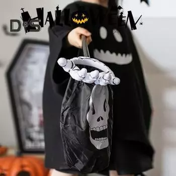Сумка для конфет, сумка с тыквой на Хэллоуин, большая вместительная сумка со скелетом и тыквой, сумка-призрак, держатель для сладостей на Хэллоуин чёрный