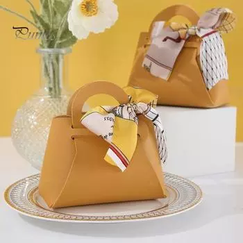 Сумка для конфет в скандинавском стиле, простая в сборке конструкция с ручкой, элегантная свадебная коробка для конфет с лентой, домашний декор красный