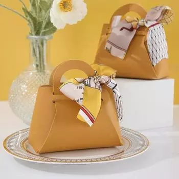 Сумка для конфет в скандинавском стиле, простая в сборке конструкция с ручкой, элегантная свадебная коробка для конфет с лентой, домашний декор красный